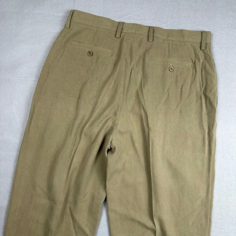 Tommy Bahama Relax The Fishbone Silk Pleated Pants Almond Khaki Herringbone NEW